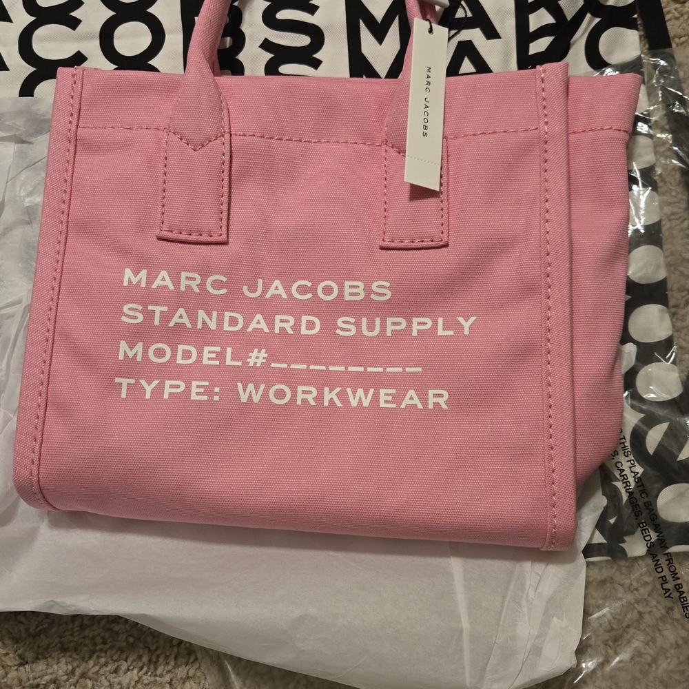 Marc Jacobs Pink Canvas Tote with White Logo Print